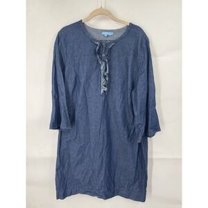 Draper James Chambray Ruffle Western Dress Women 16 Blue Flare Sleeve Bohemian